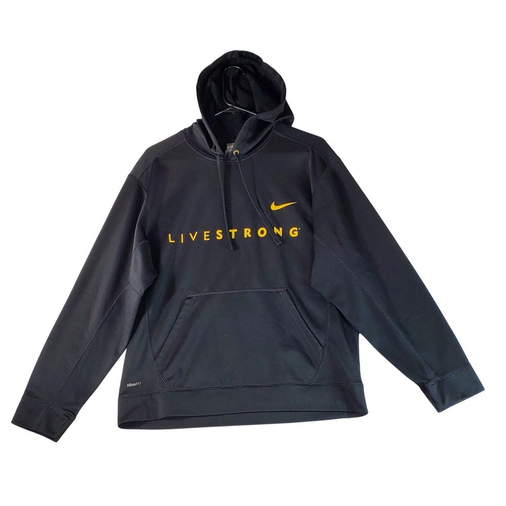 Nike Mens Livestrong Therma-FIT Hoodie Black Yellow Pullover 370100-010 Size M